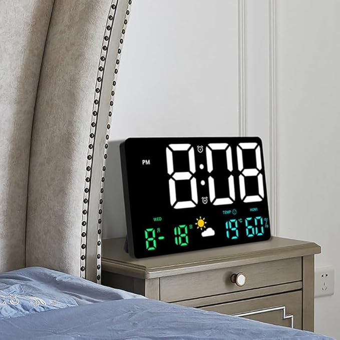 Large Digital Wall Clock with Temperature and Humidity Sensor Colorful Led Weather Forecast Alarm Calendar Timer for Home and Office Use 9.7X6.2 Inch - Image 2