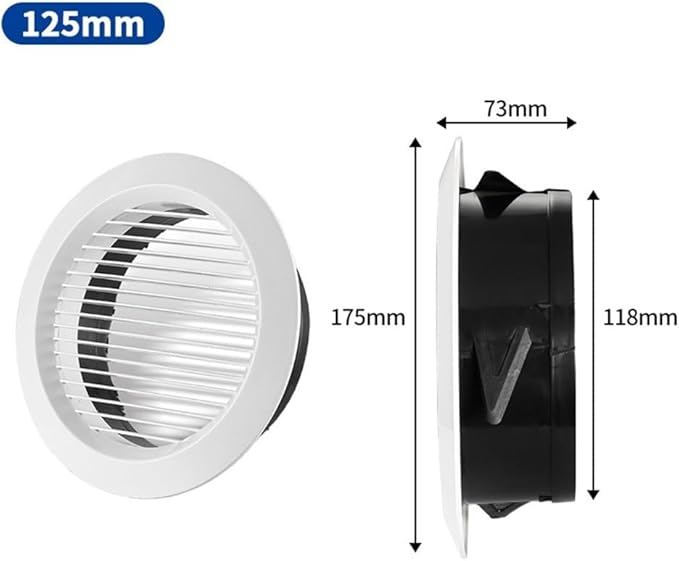 Adjustable Round Wall Vent Grille for Interior Ventilation – ABS Air Vent Cover, White, 75mm/100mm/125mm/150mm/200mm Diameter, Rotating Airflow Control,(125mm) - Image 7