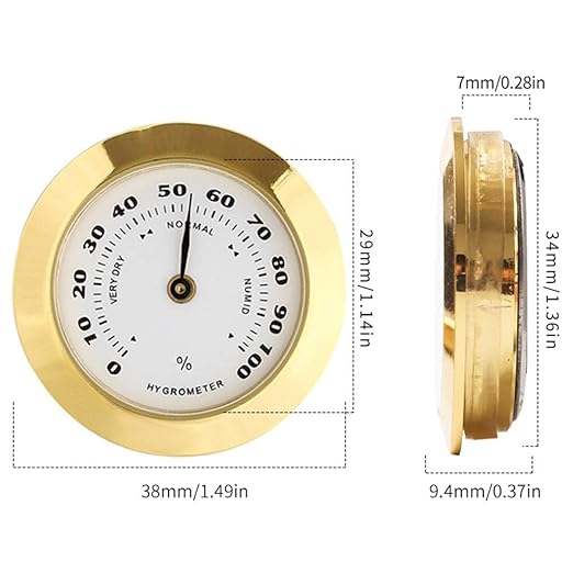Gold Upgraded Hygrometer Humidity Meter Mini 38mm Round Glass Analog Hygrometer Suitable for Humidors Guitar Violin Thermometer for with Probe - Image 2