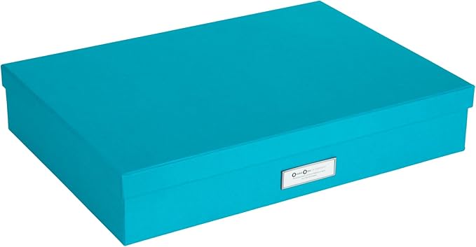 Bigso Sverker Fiberboard Legal and Art Storage Box | Scrapbook Storage Box for Loose Papers and More | Durable Document Boxes with Lid and Metal Label Holder | 17.1’’ x 12.2’’ x 3.3’’ | Turquoise by Bigso