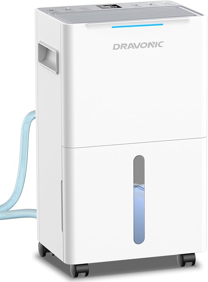 Dehumidifiers for Home with Drain Hose, Smart Humidity Control, 3 Modes for Bedroom and Bathroom, Dry Clothes, 24H Timer (Off-Gray, 21 Pints) by Dravonic
