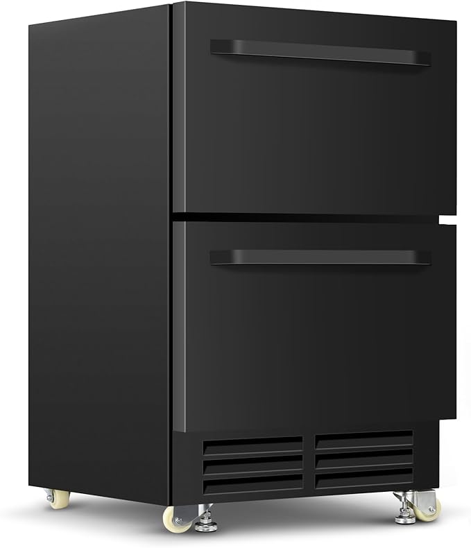 24 Inch Under Counter Dual Drawer Beverage Fridge, Weather Proof Outdoor Beverage Refrigerator for Patio, Stainless Steel Built-in Beverage Cooler for Home & Commercial Use, Black by Velieta-SpecialistinFridge