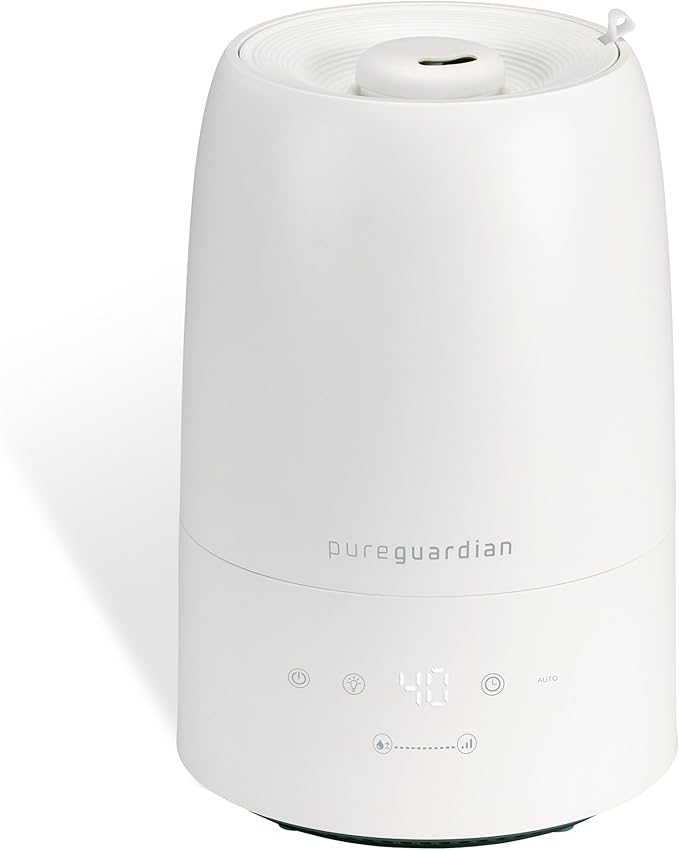 PureGuardian 30-Hour .50 Gallon Top Fill Cool Mist Ultrasonic Humidifier for Large Rooms with Humidistat, 12-Hour Timer, Aroma Tray for Bedroom, Living Room, Office, White, H955W by PureGuardian