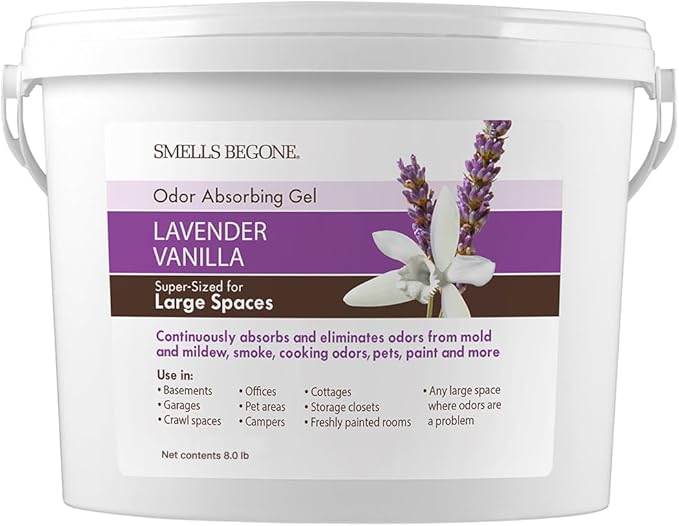 SMELLS BEGONE 1-Gallon Gel Odor Eliminator – High-Capacity, Long-Lasting Absorber for Large Basements, Garages, Workshops & Commercial Areas – Remove Tough Odors with Essential Oils (Lavender Vanilla) by SMELLSBEGONE