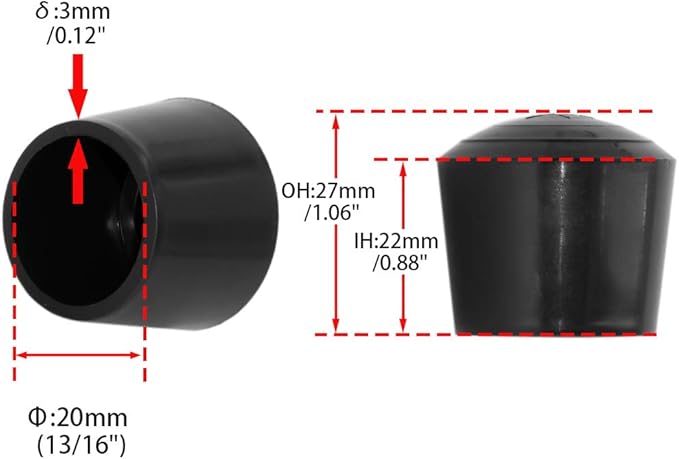 Flyshop 3/4", 19 mm, Patio Round Chair Leg Caps, Furniture Table Feet Covers Floor Protectors, Non-Marking Odourless Synthetic Rubber Legs Tips, 8 Pack, Black - Image 2