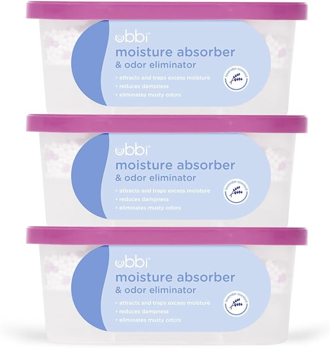 Ubbi Moisture Absorber and Odor Eliminator Tub, Attracts and Traps Excess Moisture, Reduce Dampness, Lavender Scented, 3 Pack by Ubbi