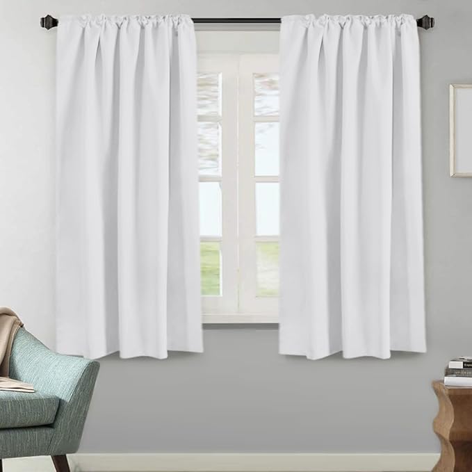 H.VERSAILTEX White Curtains Thermal Insulated Window Treatment Panels Room Darkening Privacy Assured Drapes for Living Room Back Tab/Rod Pocket Bedroom Draperies, 52 x 63 Inch, 2 Panels - Image 2