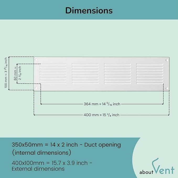 14x2 inch (Duct Opening) Vent Cover - White Ventilation Covers for Wall and Ceiling - Metal Return Grille - HVAC AC Air Vents Register for Indoor and Outdoor Use with Mesh - Image 2