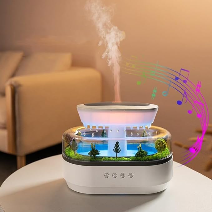 Upgrade Raindrop Humidifier Essential Oil Diffuser with Natural White Noise and Landscape Design，7 Led Colors Change Desktop Diffuser for Home Office Bedroom Waterdrop Diffuser Auto Shut-Off 250ml by SUPNOVABATTERYMONITOR