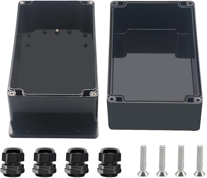 Project Box ABS Black Electrical Boxes IP67 Outdoor Waterproof Junction Box Electronic with Mounting Ears Includes Cable Glands for DIY Project 7.9 x 4.7 x 4.5 inch (200x120x113mm) by Otdorpatio