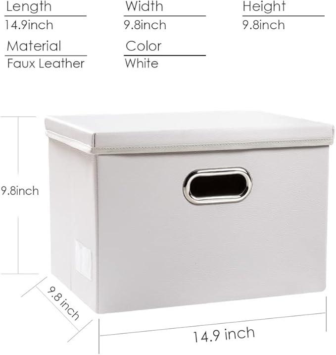 PRANDOM Foldable Storage Bins with Lids [5-Pack] Leather Fabric Collapsible Storage Boxes Organizer Containers Baskets Cube with Cover for Bedroom Closet Office Nursery White (14.9x10.8x10) - Image 4