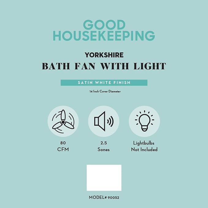 Good Housekeeping (90052 Yorkshire 80 CFM 2.5 Sones Decorative Bathroom Ventilation Exhaust Fan with Light in Satin White - Image 3