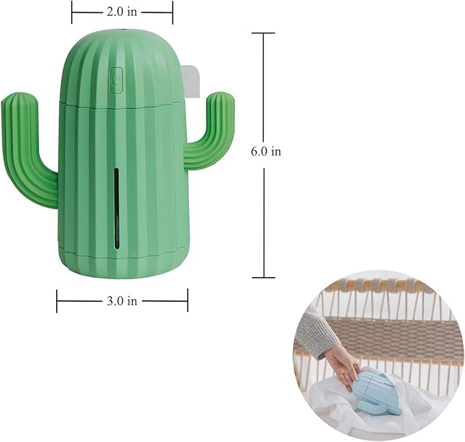 Mini Humidifier Single Room Humidifiers with Night Light Portable Cactus Air humidifier for for Yoga, Office, spa, Bedroom，Baby Room，Silica Gel Diffuser for tap Water only(Green) - Image 7