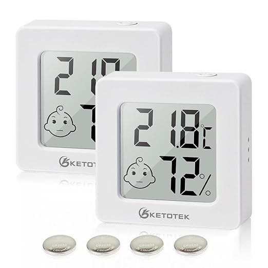 KETOTEK 2 Pack Mini Thermometer Hygrometer Indoor Humidity Monitor Digital Temperature Humidity Gauge Meter with for Bedroom Greenhouse Cellar by KETOTEK