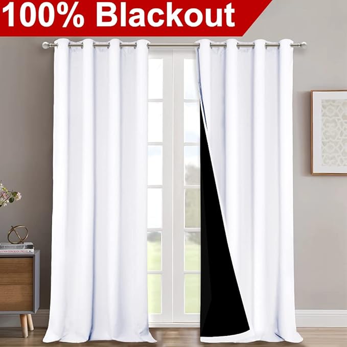 NICETOWN Room Warming Full Shading Curtains for Windows, Super Heavy-Duty Black Lined Blackout Curtains for Bedroom, Privacy Assured Window Treatment (White, Pack of 2, 52 inches W x 95 inches L) - Image 2
