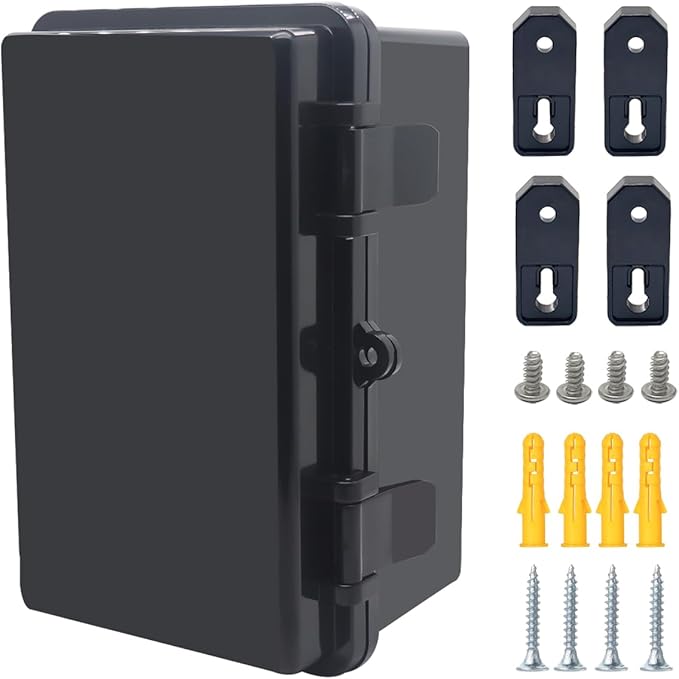 Junction Box, Hinged Black Cover IP67 Waterproof ABS Project Box with Mounting Plate Electrical Box Enclosure with Wall Bracket 8.3 x 5.1 x 4.3inch(210x130x110mm) by Otdorpatio