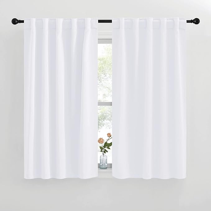 NICETOWM Window Treatment Curtain Panels - (White Color) W42 x L50, 2 Pieces, Semi Blackout Window Treatment Drape Panel for Kids Bedroom by NICETOWN
