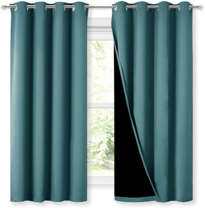 NICETOWN 100% Blackout Curtain Panels, Thermal Insulated Black Liner Curtains for Nursery Room, Noise Reducing and Cold Blocking Drapes for Windows (Set of 2, Sea Teal, 52-inch Wide by 63-inch Long) by NICETOWN