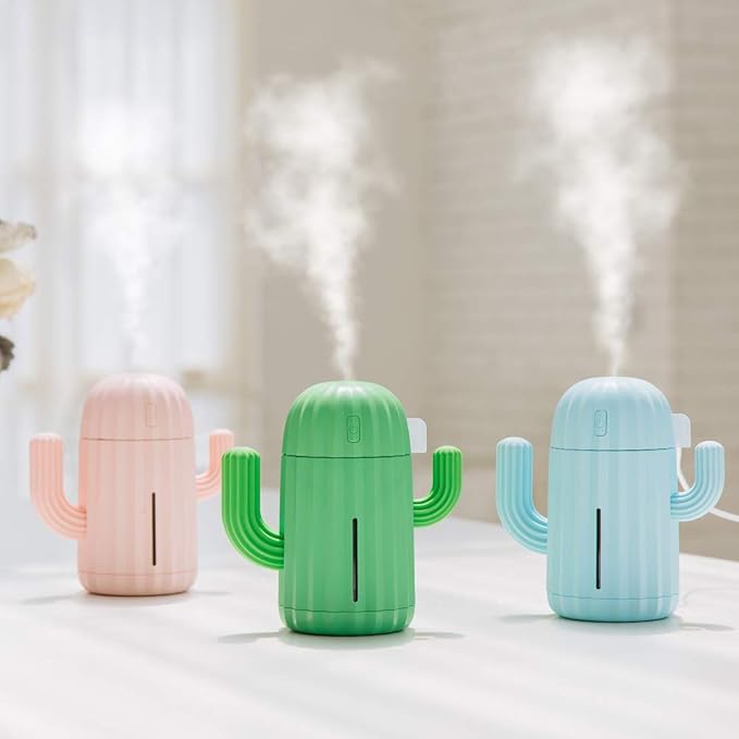Mini Humidifier Single Room Humidifiers with Night Light Portable Cactus Air humidifier for for Yoga, Office, spa, Bedroom，Baby Room，Silica Gel Diffuser for tap Water only (Blue) - Image 4