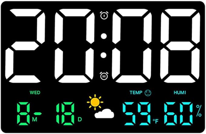 Large Digital Wall Clock with Temperature and Humidity Sensor Colorful Led Weather Forecast Alarm Calendar Timer for Home and Office Use 9.7X6.2 Inch by EaseLiving