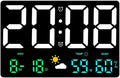 Large Digital Wall Clock with Temperature and Humidity Sensor Colorful Led Weather Forecast Alarm Calendar Timer for Home and Office Use 9.7X6.2 Inch by EaseLiving