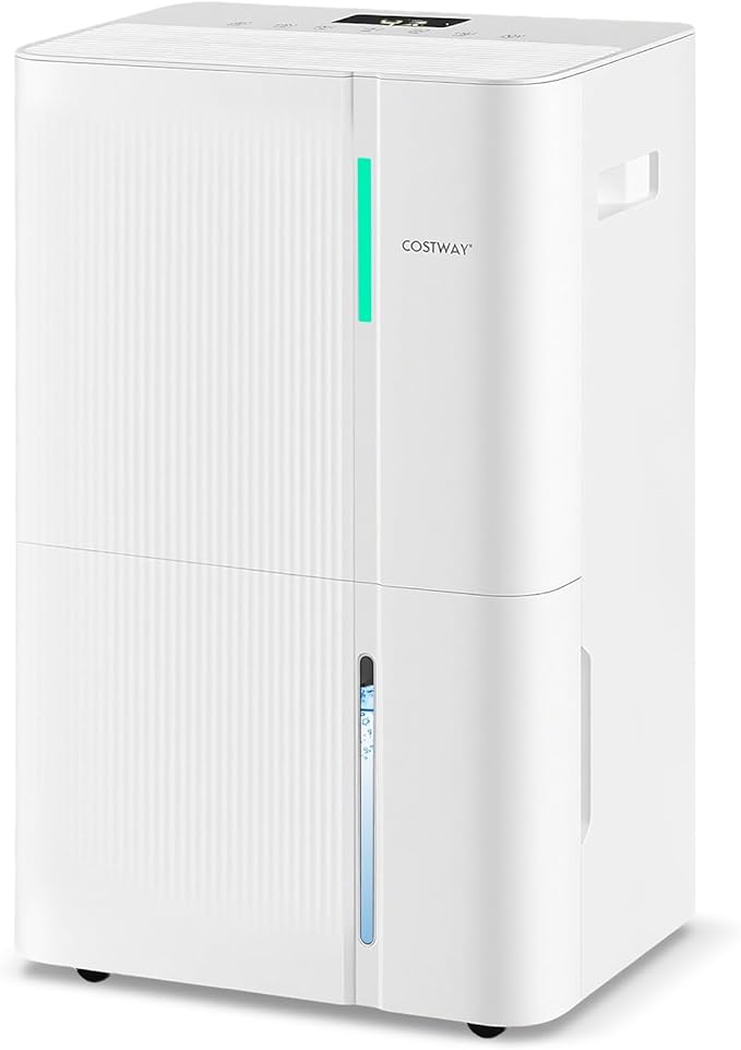 COSTWAY 96 Pints Dehumidifier for Basement, 8000 Sq.Ft Dehumidifier with 24H Timer, 3-Color Indicator, 1.2 Gallon Water Tank, Drain Hose & Wheels for Bathroom, Bedroom by COSTWAY