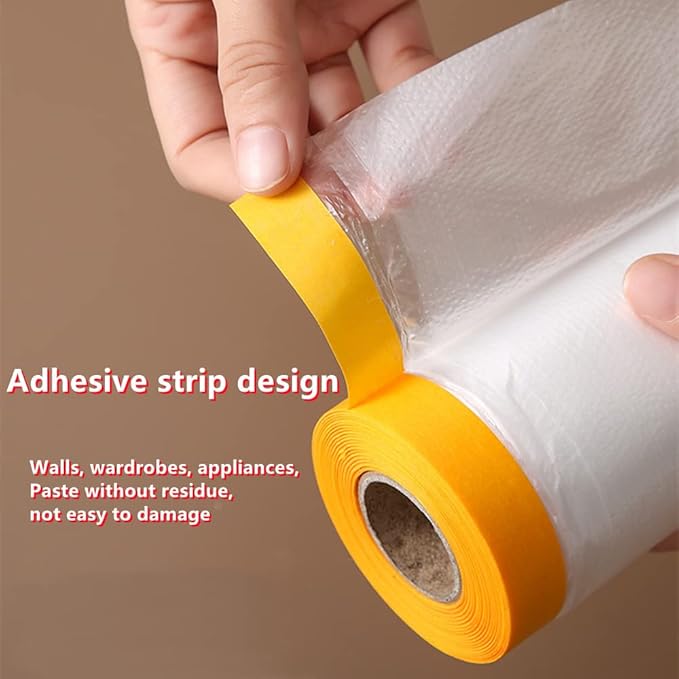 Plastic Poly Sheeting 13 ft X 66 ft Carpet Protection Film Floor and Surface Shield with Self Adhesive Backing for Decoration Furniture Sofa Bed Protection Cover Dust Cover - Image 2