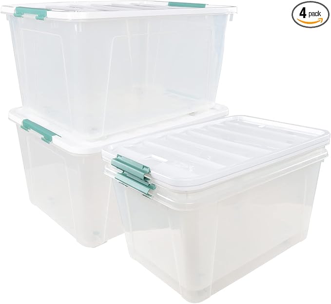 80 L Extra Large Plastic Storage Box, Clear Large Plastic Storage Bins with Wheels, 4-Pack by Zerdyne