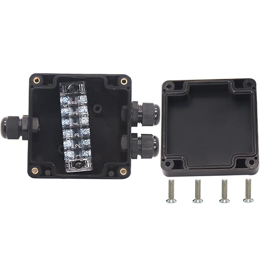 Watertight Junction Box, IP67 Waterproof Electrical Project Box with 4P 15A Barrier Terminals,1 in/2 Out Cable Glands Electronic Enclosure 3.26" x 3.18" x 2.2" by YETLEBOX