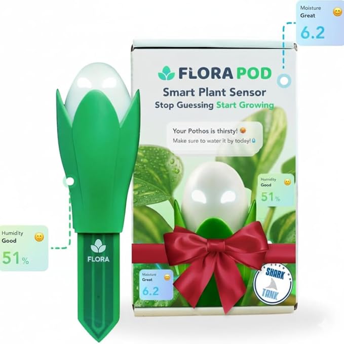 Flora Pod AI-Powered Smart Plant Monitor | for Indoor or Outdoor Plants | Personalized Alerts for Moisture, Temperature, Humidity, and Light by Flora
