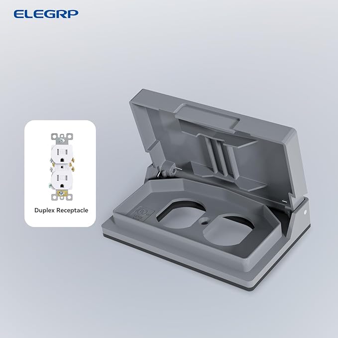 ELEGRP Horizontal Outdoor Cover for Duplex Receptacles, Weatherproof Wall Plate, Outdoor Electrical Outlet Cover, Standard Size 1-Gang 4.77” x 2.97”, Thermoplastic, 6 Pack, Grey - Image 4