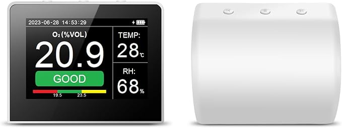 Desk O2/RH/Temp. 3-in-1 Multifunctional Air Quality Detector Temperature Humidity Monitor Indoor/Outdoor O2 Meter Tester 3.5-inch Digital Hygrothermograph with Data Logger Reable Battery for - Image 3