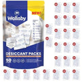 Wallaby 2 gram (50 Packets) Food Safe Pure White Silica Gel Desiccant Dehumidifier Packs - Rechargeable & Coated Moisture Absorbers - Protects Against Moisture Damage - (Packed in 10x Sets of 5) by WallabyGoods