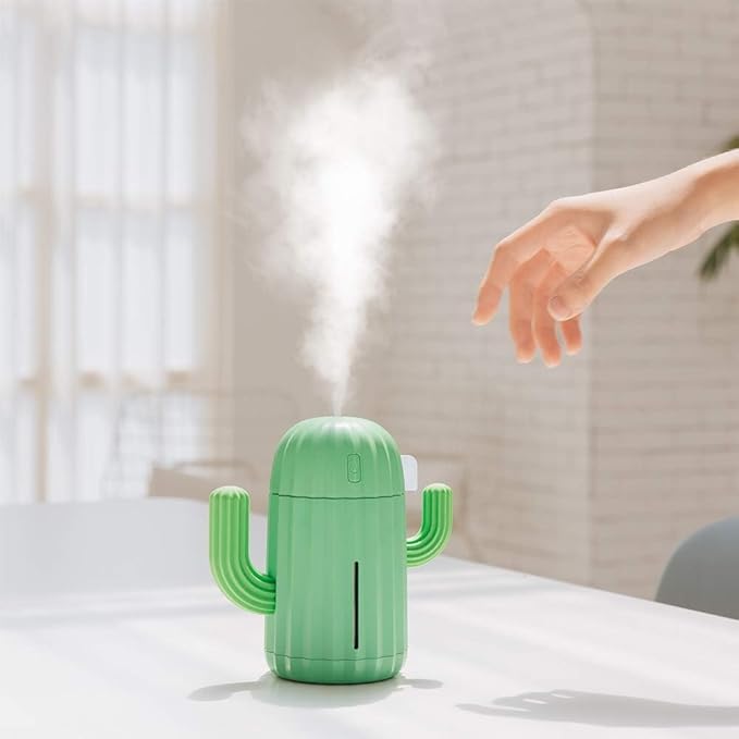 Mini Humidifier Single Room Humidifiers with Night Light Portable Cactus Air humidifier for for Yoga, Office, spa, Bedroom，Baby Room，Silica Gel Diffuser for tap Water only(Green) - Image 3