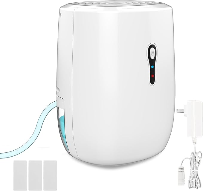Dehumidifier with Drain Hose. Litever Small Portable Dehumidifier. Auto-OFF. Drain Hose for Continuous Drainage. Effective for Small Bathroom Pantry Closet Basement Wardrobe Gun safe RV Trailer Camper by Litever