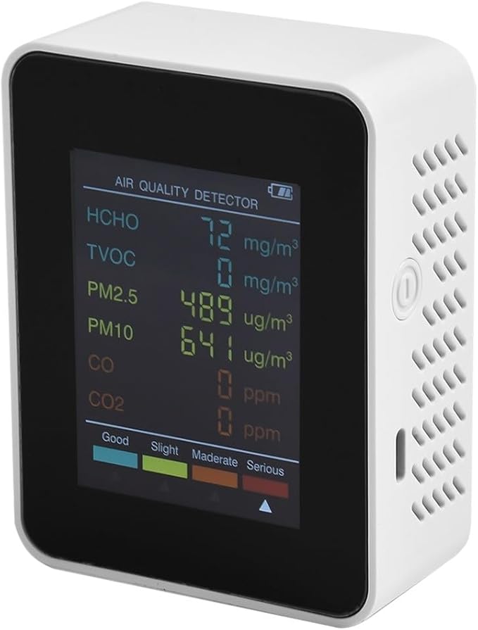 Air Quality Monitor, Multifunctional 6 in 1 C02 Detector PM2.5 PM10 HCHO TVOC Meter Air Quality Monitor, Test Indoor Pollution and Humidity Indoor - Image 4