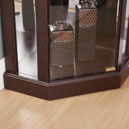 Elegant Corner Curio Cabinet with Lights & Tempered Glass Door, Wooden Display Cabinet with 4 Adjustable Glass Shelves & Mirrored Back for Living Room, Dining Room, Office (Dark Cherry) - Image 7