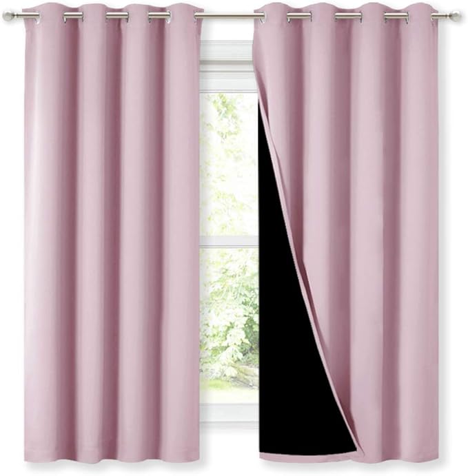 NICETOWN 100% Blackout Room Warming Lined Curtains, Totally Darkness Drapes, Thermal Insulated Drapes for Daughters Nursery (Lavender Pink, 1 Pair, 52 inches Width x 63 inches Length Each Panel) by NICETOWN