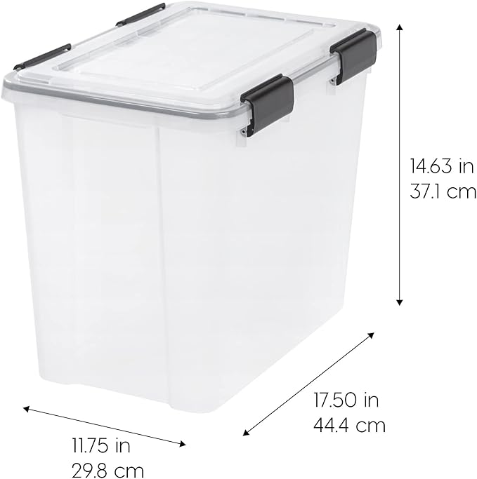 IRIS USA WeatherPro 32 Qt Storage Bins with Lids, 4 Pack, BPA-Free Plastic Gasket Box with Tight Latch and Seal, Stackable Nestable Tote Tub - Clear/Black - Image 2