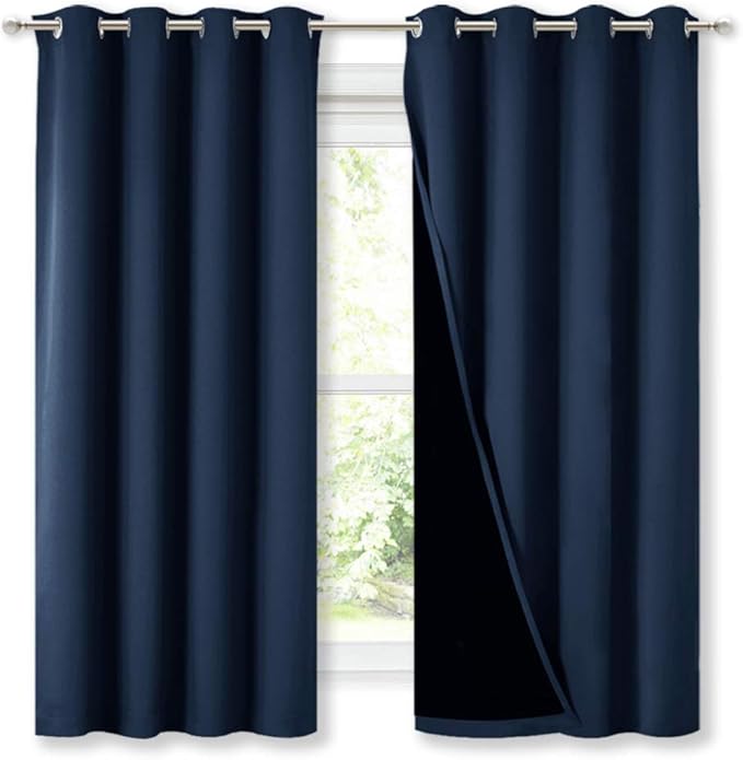 NICETOWN 100% Blackout Curtain Panels, Thermal Insulated Black Liner Curtains for Nursery Room, Noise Reducing and Cold Blocking Drapes for Windows (Navy Blue, Set of 2, 52-inch Wide by 63-inch Long) by NICETOWN