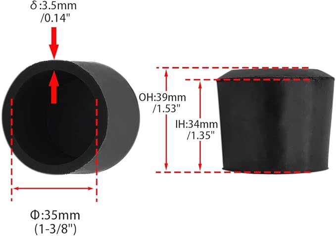 Flyshop 1-3/8", 35mm Round Chair Leg Caps, Furniture Table Feet Covers Floor Protectors, Anti-Skid Durable Thick Rubber Leg Tips, Round, 8 Pack - Image 2