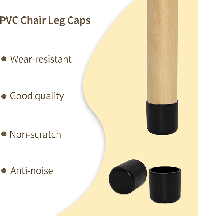 Flyshop 3/4", 19 mm, Patio Round Chair Leg Caps, Furniture Table Feet Covers Floor Protectors, Flexible Anti-Scratch PVC Legs Tips, 8 Pack, Black - Image 6