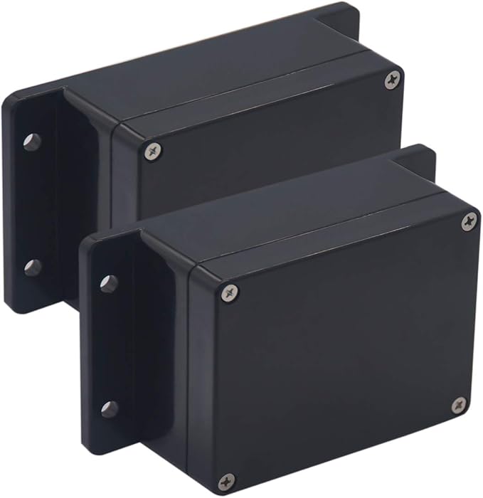 2 Pack Project Box IP65 Waterproof Junction Box ABS Plastic Black Electrical Boxes DIY Electronic Project Case Power Enclosure with Fixed Ear 4.53 x 3.54 x 2.17 inch (115x90x55mm) by Raculety