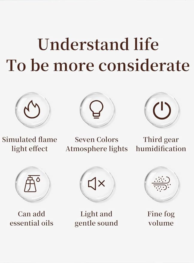 Fireplace Flame Essential Oil Diffuser - 7 Color LED Ultrasonic Aromatherapy Humidifier, 250ml, with Timer, Suitable for Home, Bedroom, Office, Yoga (C08W) - Image 7