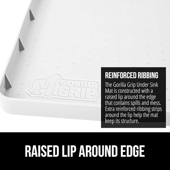 GORILLA GRIP Waterproof Silicone Under Sink Mat with Raised Lip for Kitchen and Bathroom, Cabinet Shelf Liner Stay in Place Mats Dishwasher Safe Drawer Liner, Organizer Tray, 15 x 22 in, White - Image 5