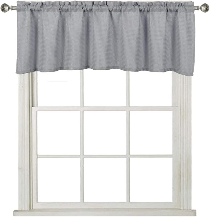 Home Queen Waffle Bathroom Window Curtain Valance, Short Straight Kitchen Window Topper, 60 x 16 Inch, Solid Grey by HomeQueen