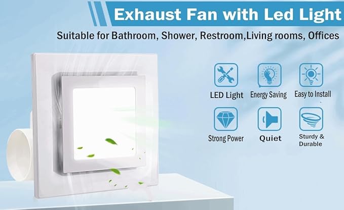 Bathroom Exhaust Fan with LED Light Ceiling Mount Ventilation Fan 110 CFM 1.0 Sones 4 Inch Duct Quiet Bathroom Vent Fan with Light Combo 5000K for Home Bath Hotel (Square) - Image 5