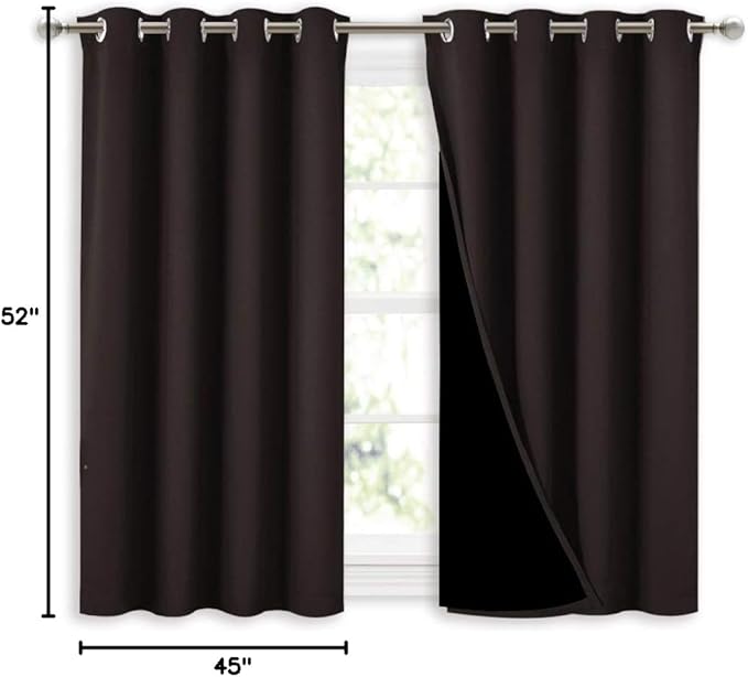 NICETOWN 100% Blackout Curtains 45 inches Length, 2 Thick Layers Completely Blackout Window Treatment Thermal Insulated Lined Drapes for Basement Window (Brown, 1 Pair, 52 inches Width Each Panel) - Image 9