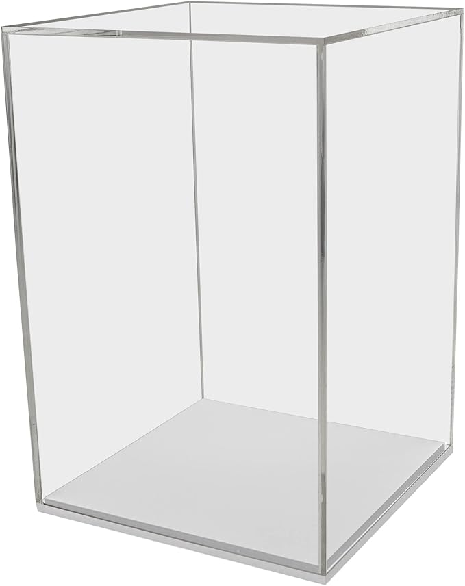 Tall Display Cube 12" W x 12" D x 16" H Clear with White Base Acrylic Pedestal Art Sculpture Flowers Pillar Column Prop Post Stand Display Box by Marketing Holders by MarketingHolders