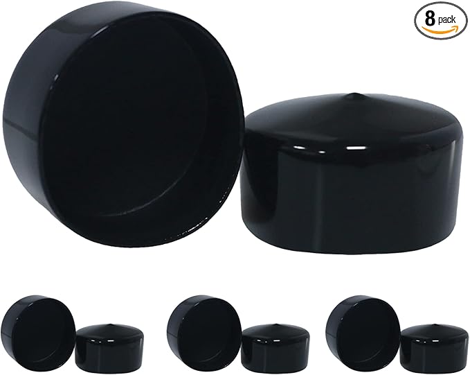 Acocony 2 1/2 Inch Rubber Cap Round 2.5 Inch Rubber End Caps PVC Flexible Protector Plastic Plugs for Round Holes Black Pack of 8 by Acocony